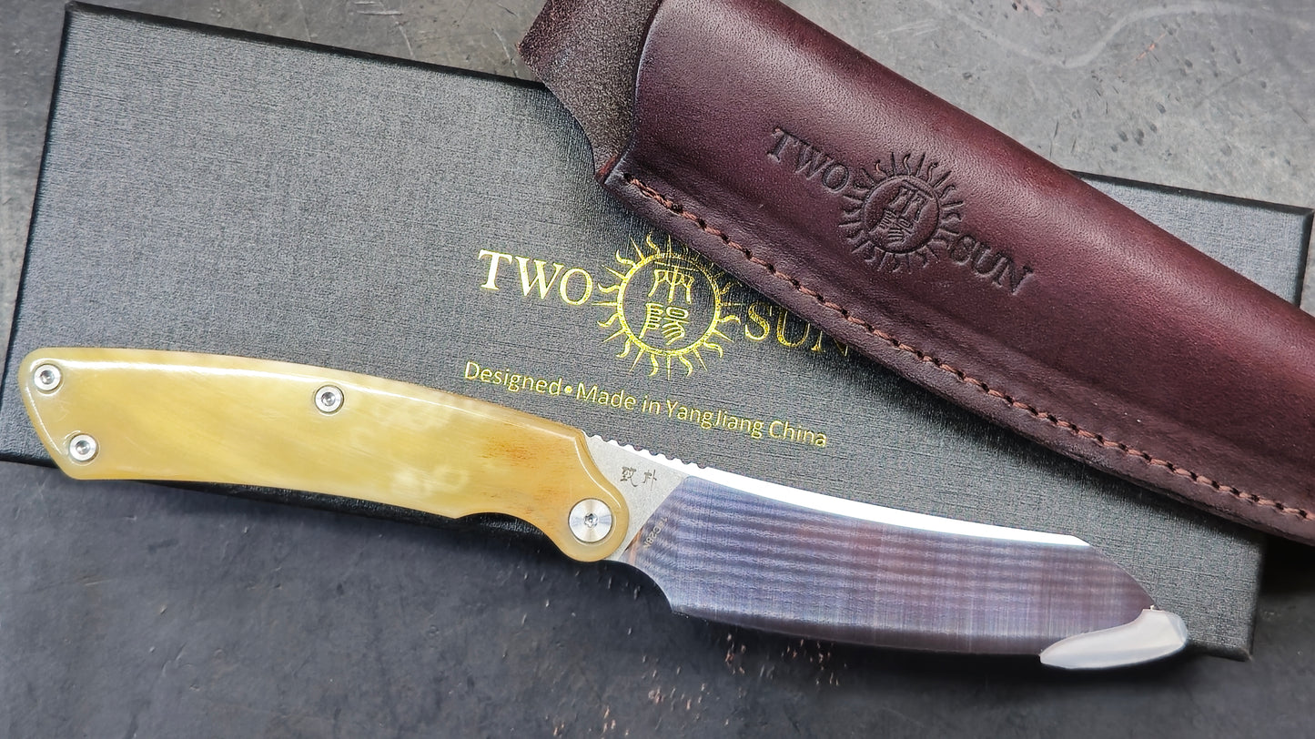 TwoSun TS278 Fixed Blade Bone/Copper Handle 14C28N Drop Point (NEW)