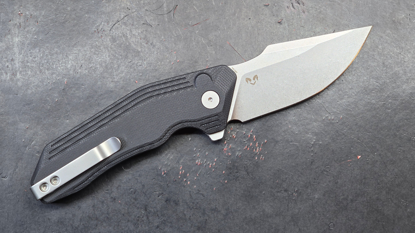 Kubey Basilisk Folding Knife Black G10 Handle 14C28N Tanto Point (NEW)