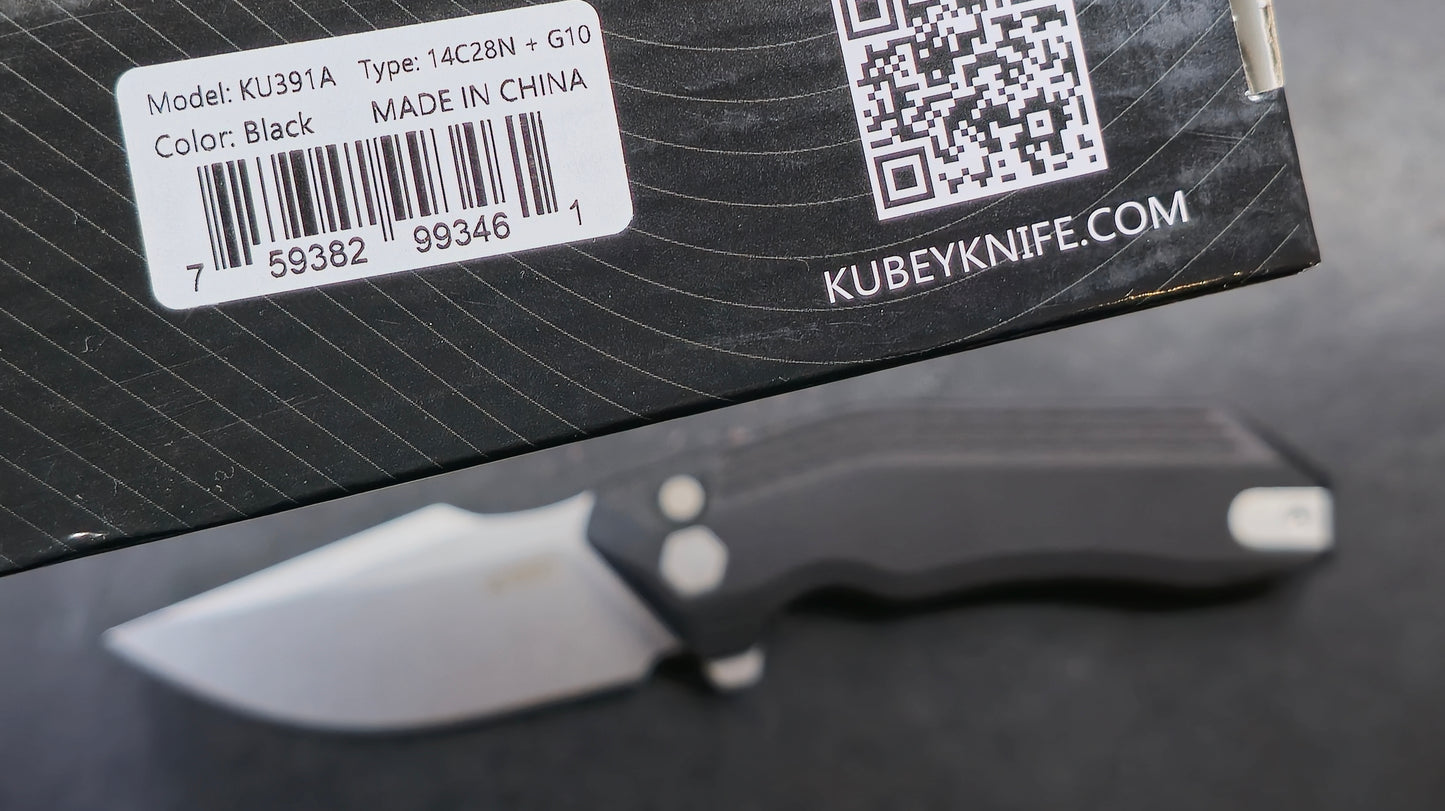 Kubey Basilisk Folding Knife Black G10 Handle 14C28N Tanto Point (NEW)