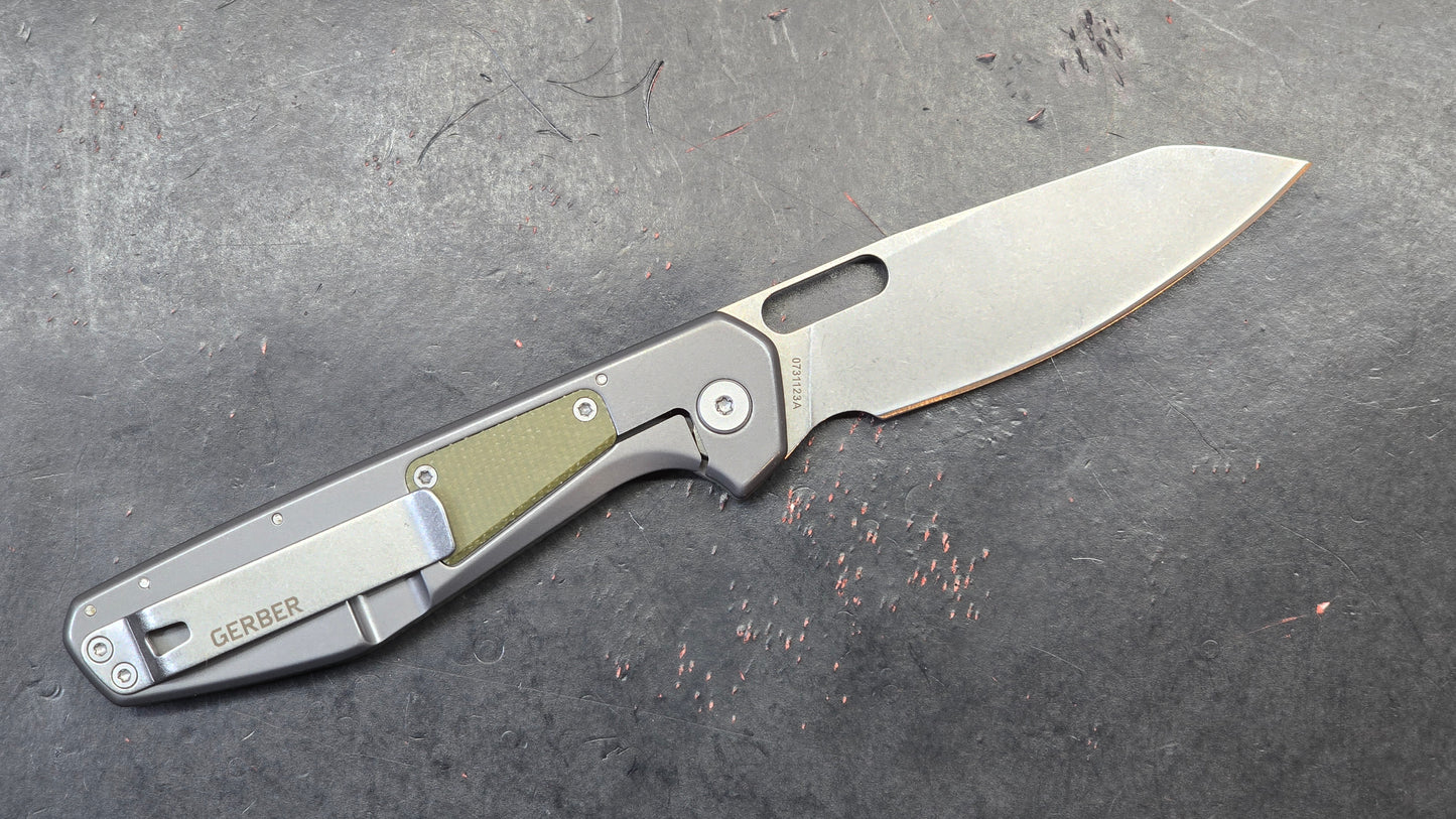 Gerber Slimsada Framelock Folding Knife Olive Micarta Handle D2