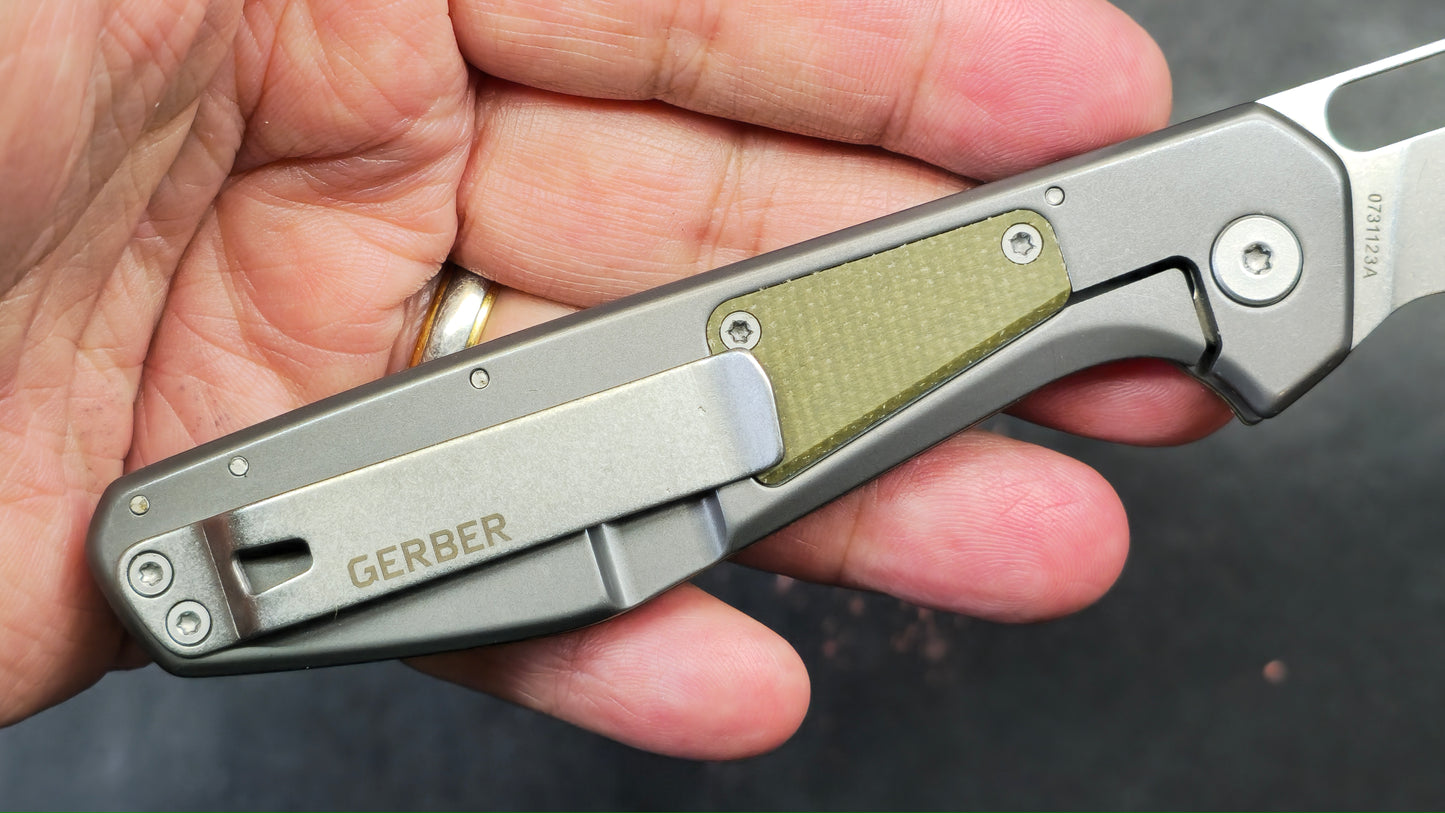 Gerber Slimsada Framelock Folding Knife Olive Micarta Handle D2