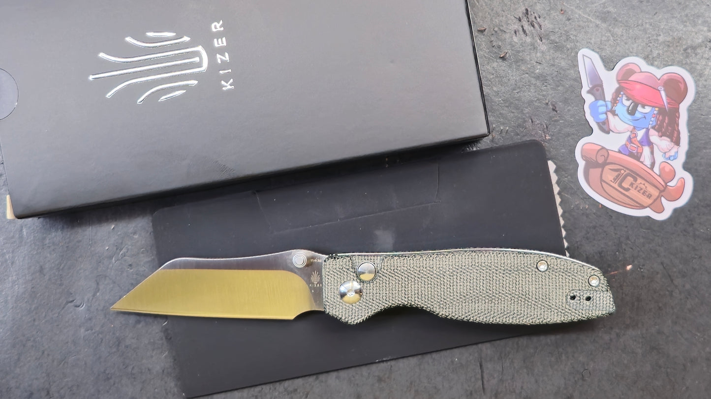 KIZER Cryptid Button Lock Black Micarta 2.9" Satin 154CM (NEW)