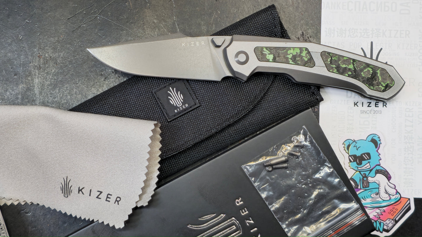 Kizer Feweed Toxic Storm Titanium/Fat Carbon Handle S90V (NEW)