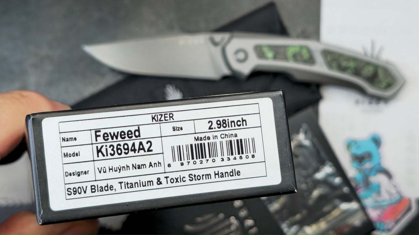 Kizer Feweed Toxic Storm Titanium/Fat Carbon Handle S90V (NEW)
