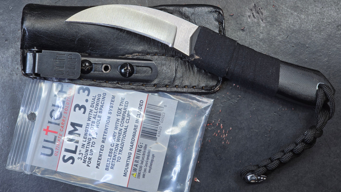 Dm Fixed Blade Pikal w/leather sheath, Ulti Clip, Lanyard (USED)