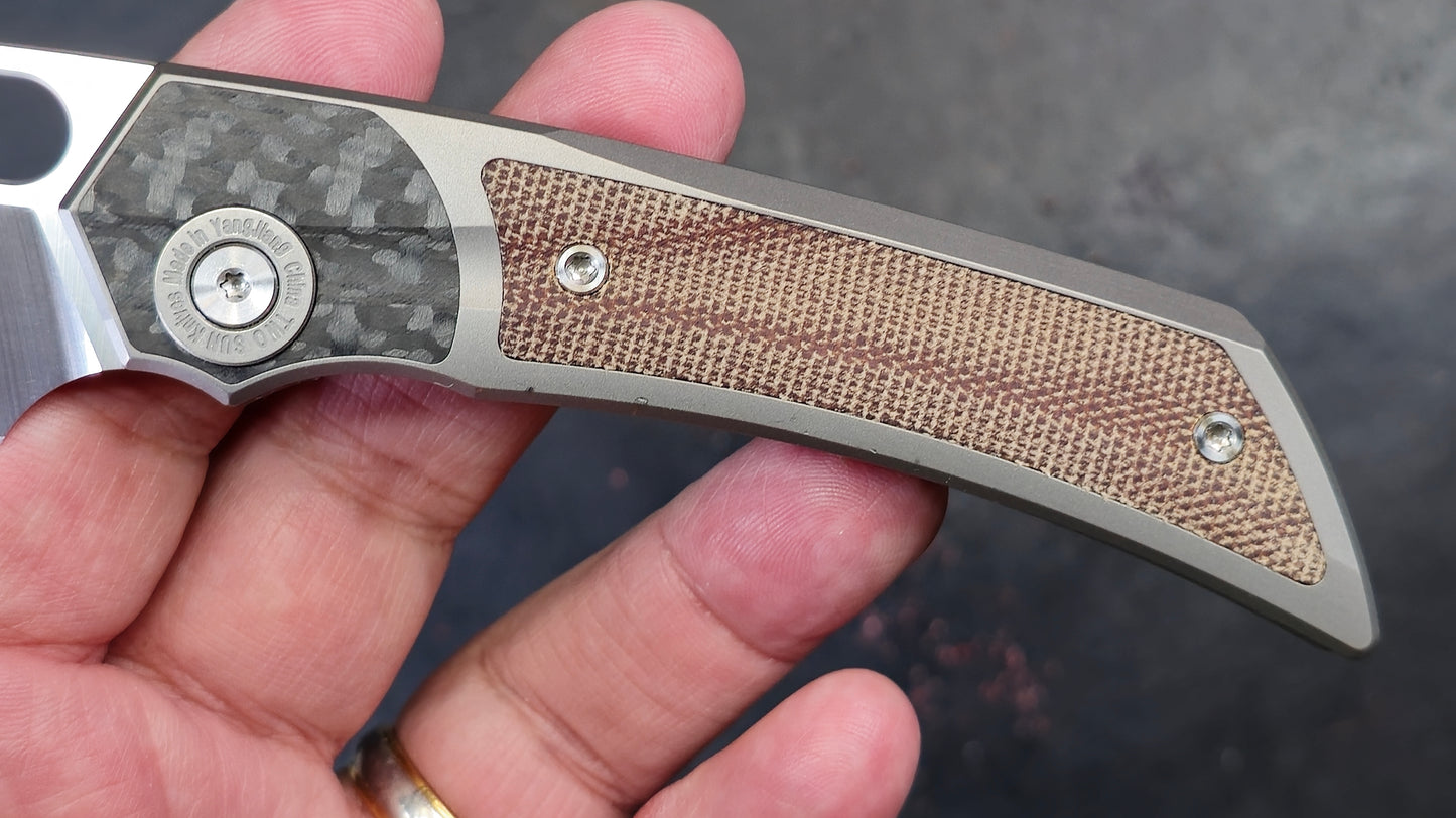 TWOSUN TS142 INTEGRAL Titanium Carbon Fiber Micarta M390 (USED)