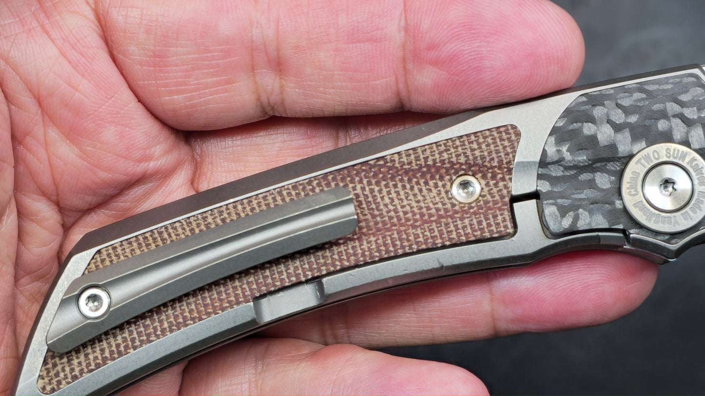 TWOSUN TS142 INTEGRAL Titanium Carbon Fiber Micarta M390 (USED)