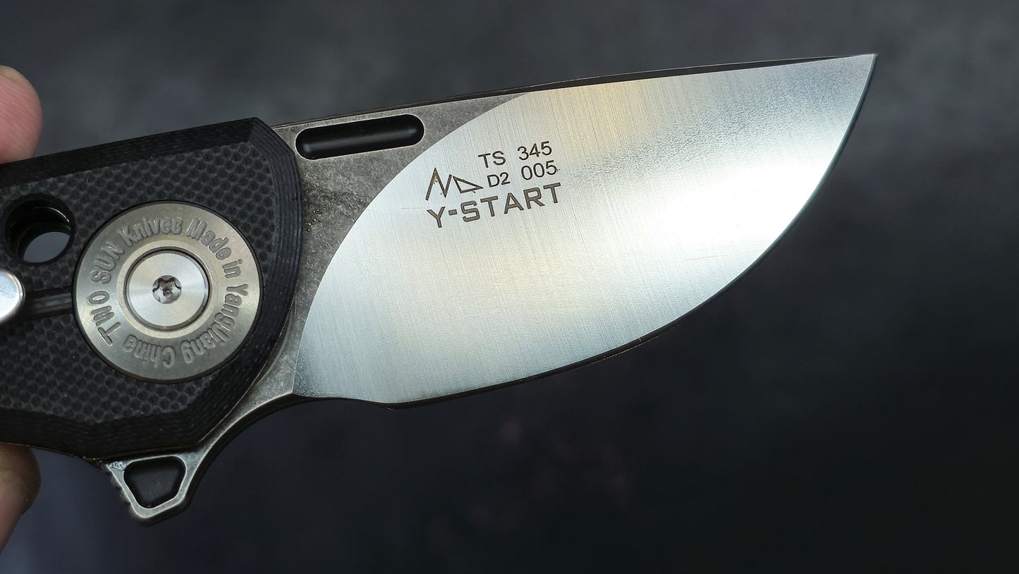TwoSun TS345 Mini Folding Knife Black Micarta Handle D2 (NEW)