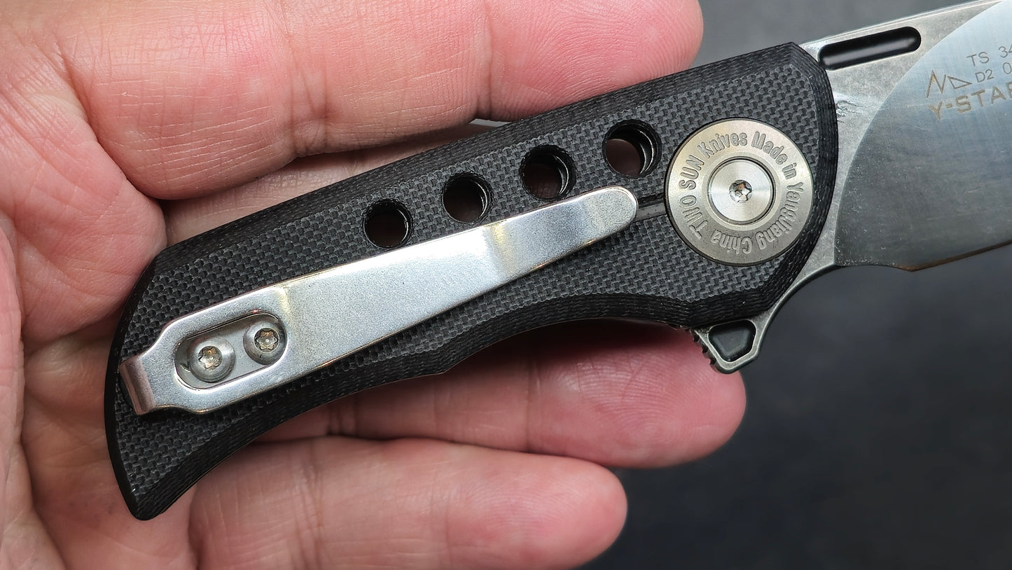 TwoSun TS345 Mini Folding Knife Black Micarta Handle D2 (NEW)
