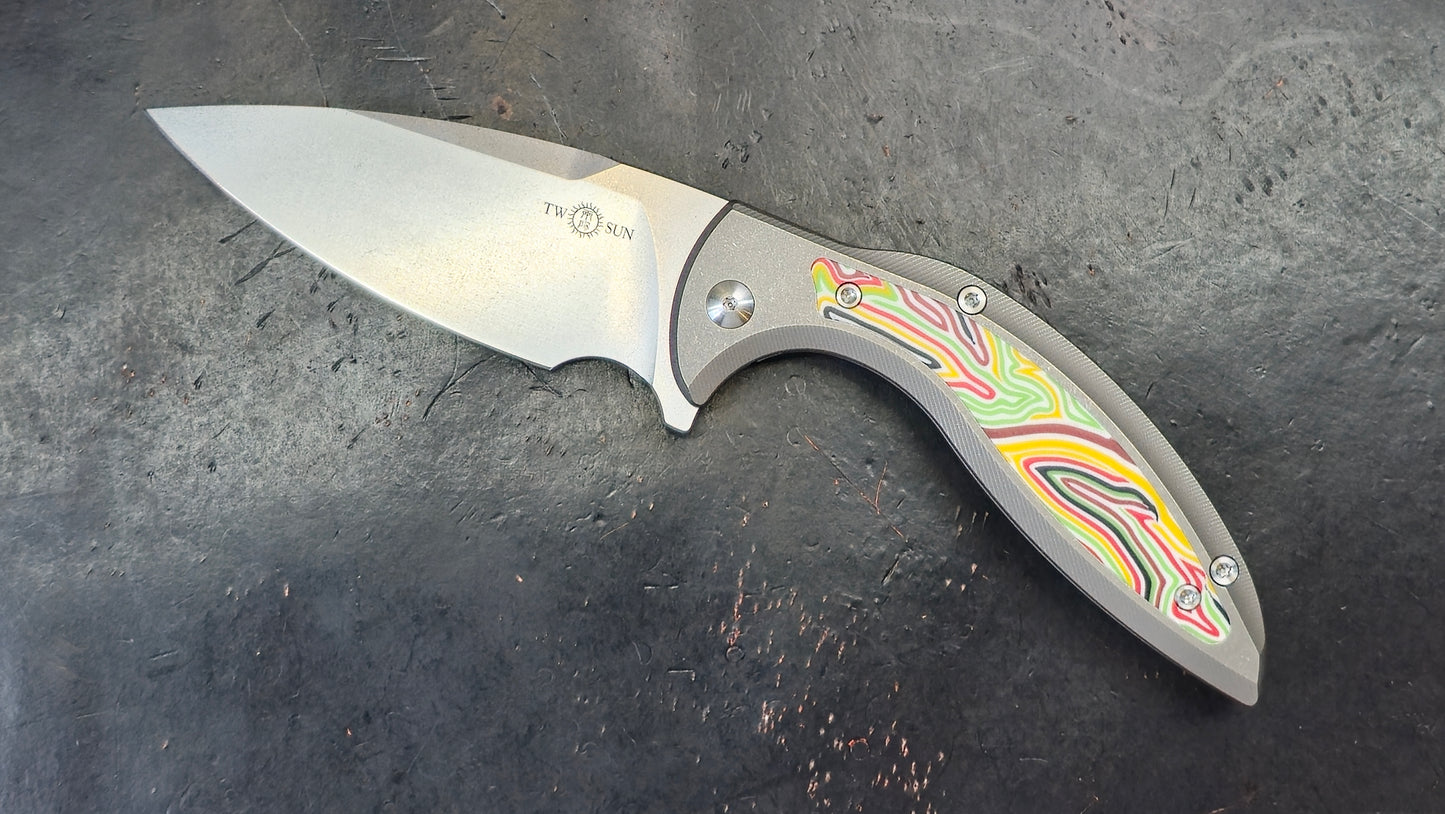 TWOSUN TS465 Titanium & Multi-Color G10 Handle 14C28N (NEW)