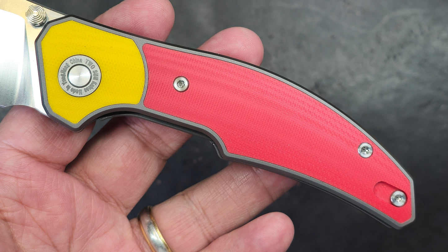 TWOSUN TS416 Titanium & Red/Yellow G10 Inlay D2 (NEW)