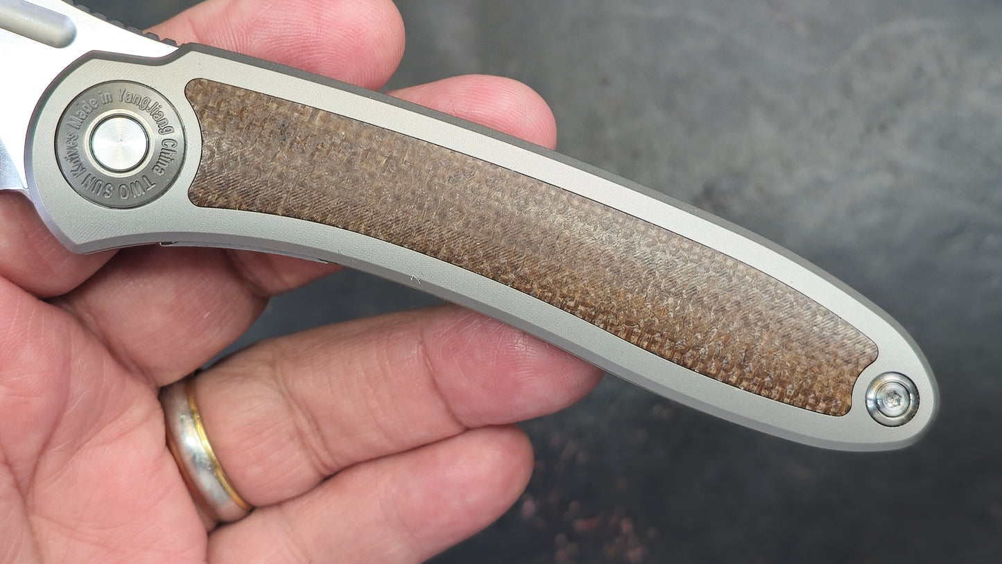 TWOSUN TS481 Titanium Handle Micarta Inlay 14C28N (NEW)