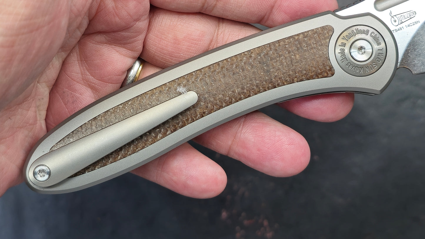 TWOSUN TS481 Titanium Handle Micarta Inlay 14C28N (NEW)