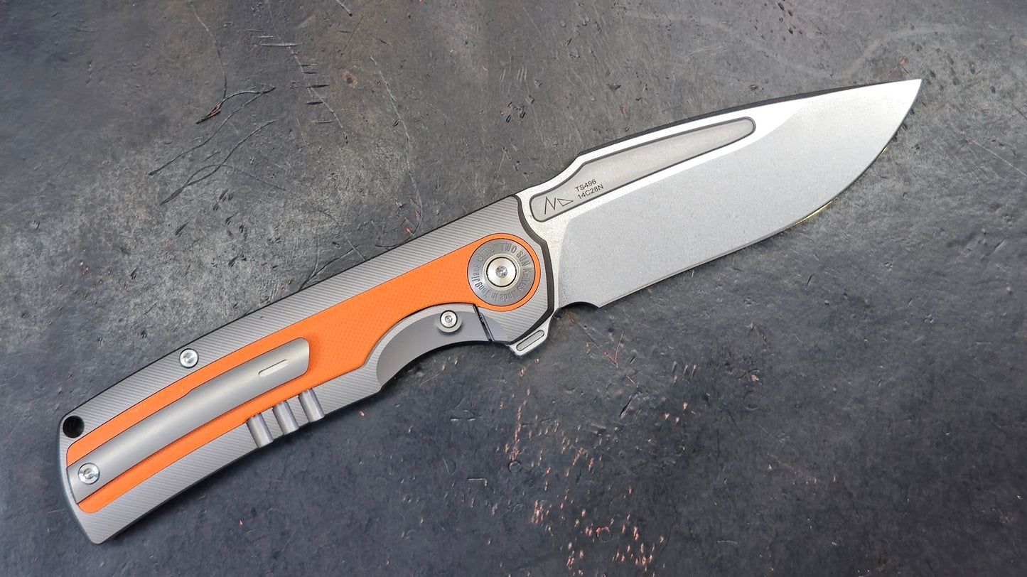 TWOSUN TS496 Titanium/Orange G10 Handle 14C28N (NEW)