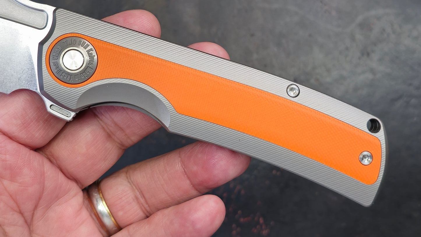 TWOSUN TS496 Titanium/Orange G10 Handle 14C28N (NEW)