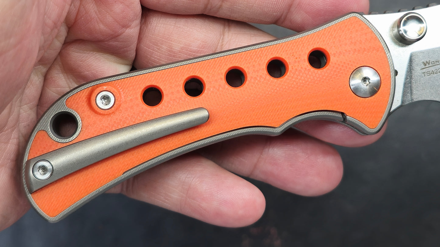 TWOSUN TS422 Titanium Handle Orange G10 Inlay K110 (NEW)
