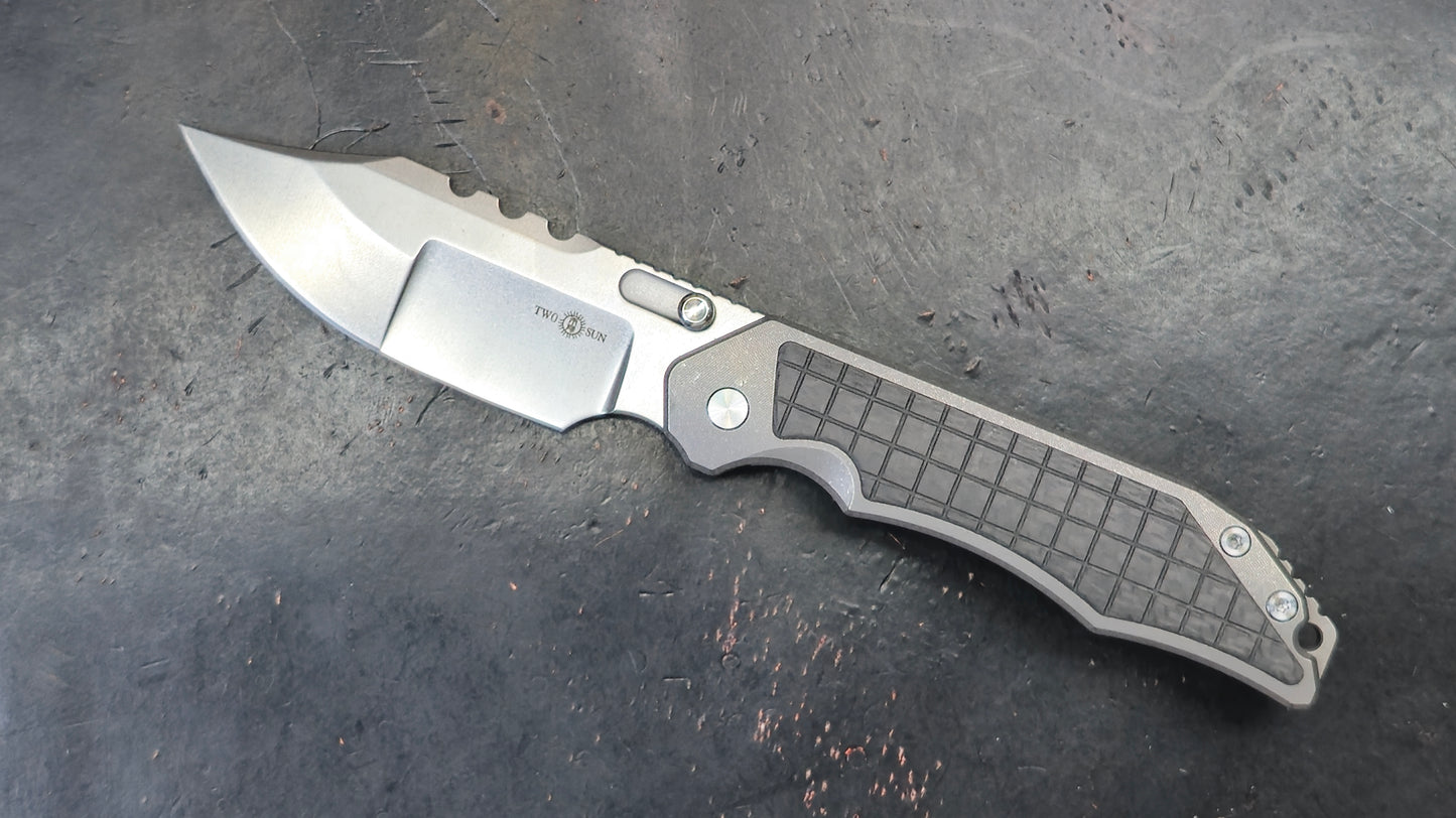 TWOSUN TS475 Titanium & Frag Carbon Fiber Handle M390 (NEW)