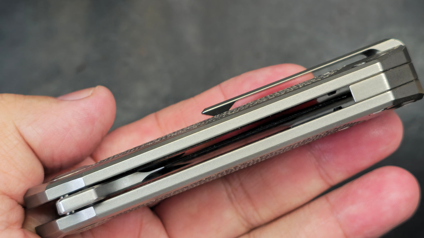 TWOSUN TS500-Sand Flipper Tanto Pocket Knife Micarta & Titanium (NEW)