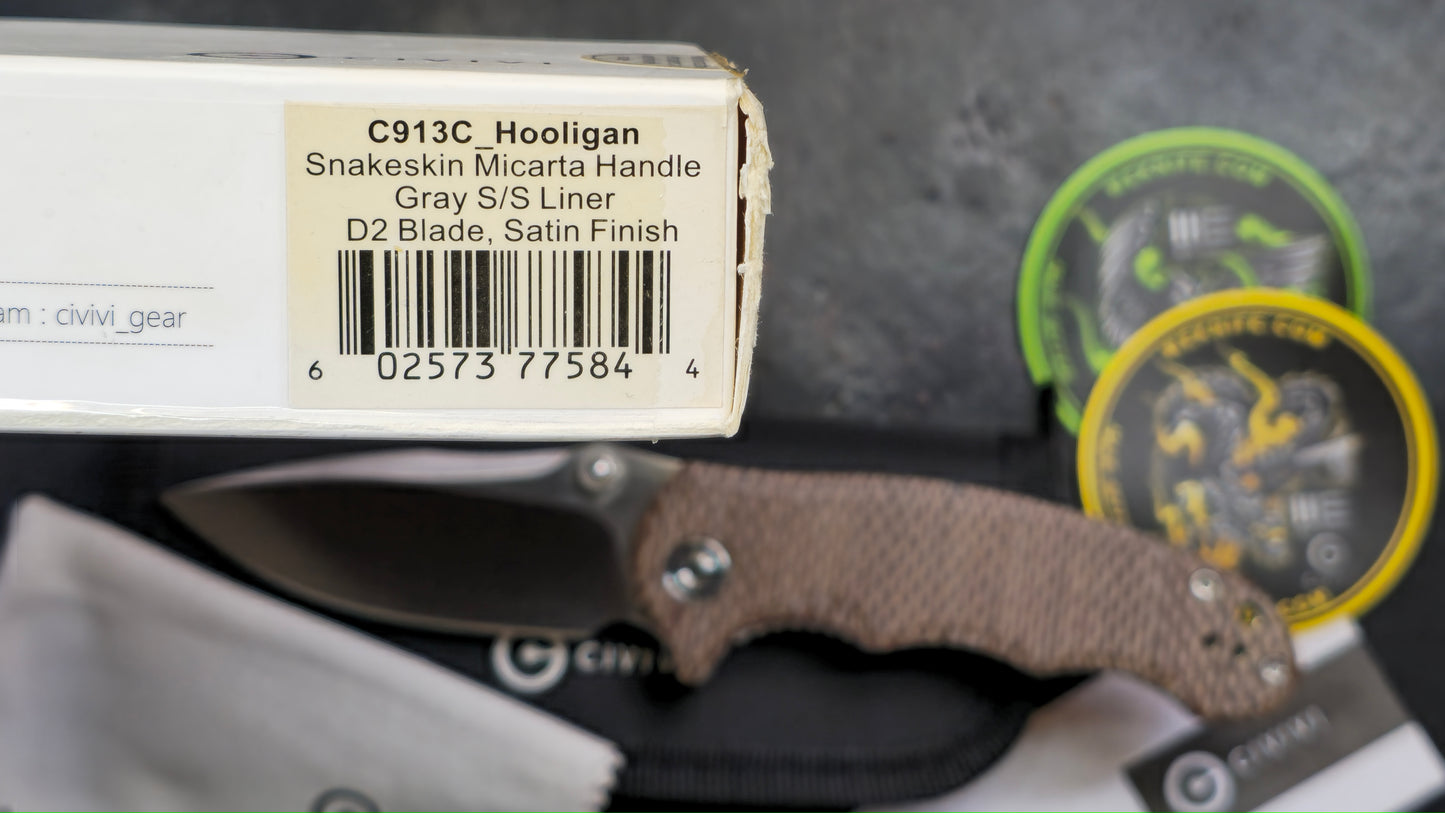 CIVIVI Hooligan Snakeskin Micarta SS liners D2 (USED)