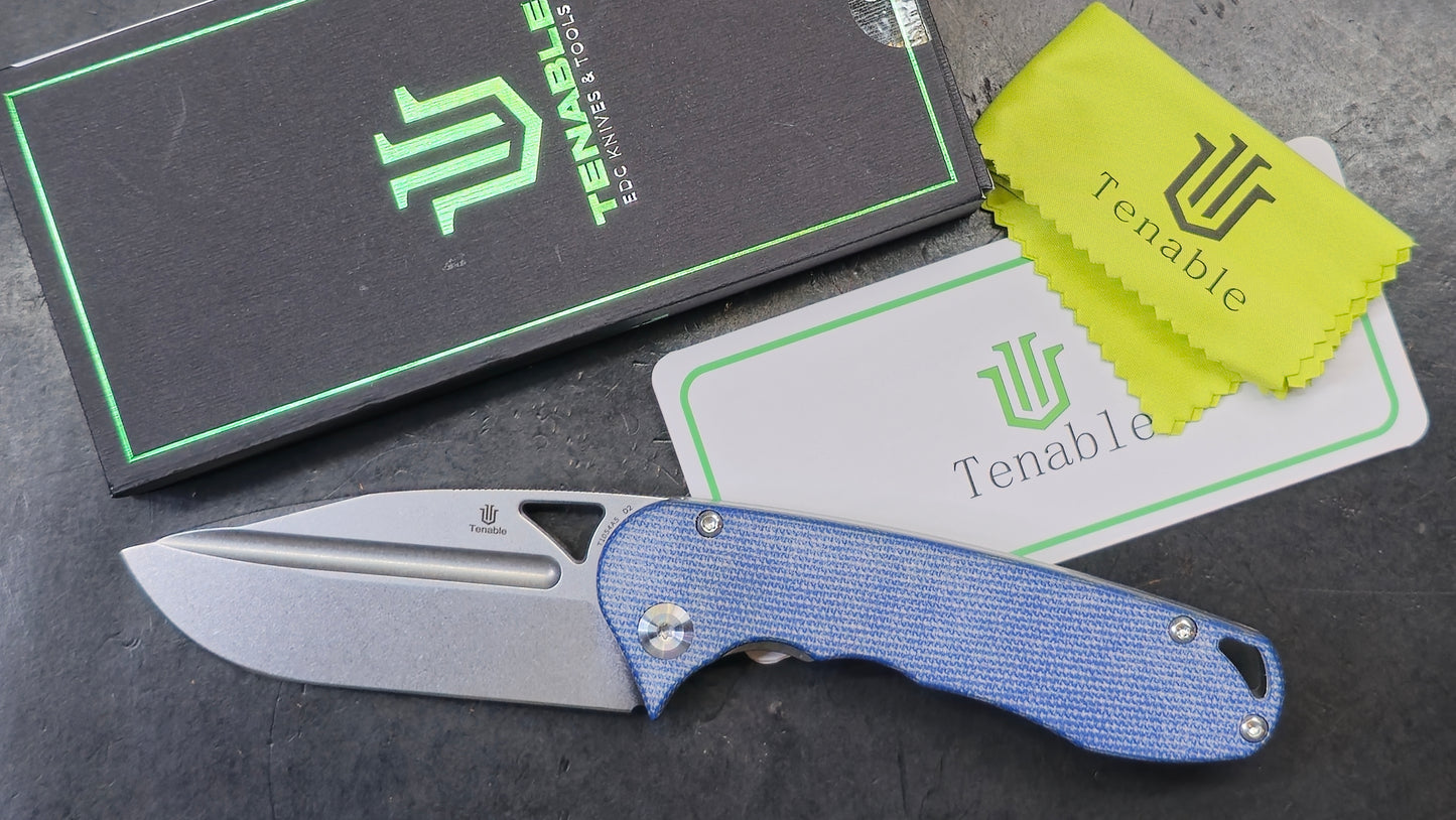 Tenable Bömbur Blue Micarta (3.53'' Stonewashed D2 Blade) Midgards Messer Design (NEW)