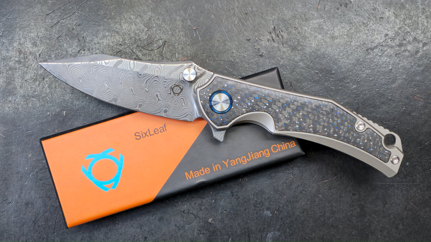 Sixleaf SL-73 Titanium Carbon Fiber RWL34-PMC27 Damascus (NEW)
