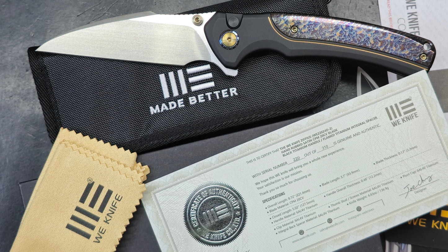 WE KNIFE Ziffius Black/Blue Titanium 20CV LIMITED (NEW)