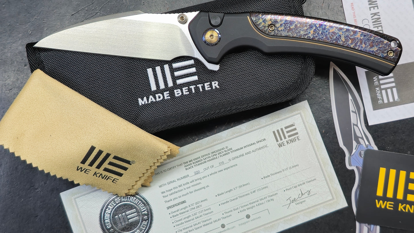 WE KNIFE Ziffius Black/Blue Titanium 20CV LIMITED (NEW)