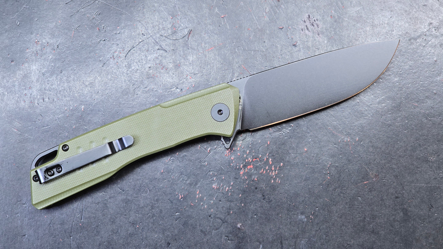 Petrified Fish Loco Flipper Pocket Knife Green G10 Handle D2 (NEW)