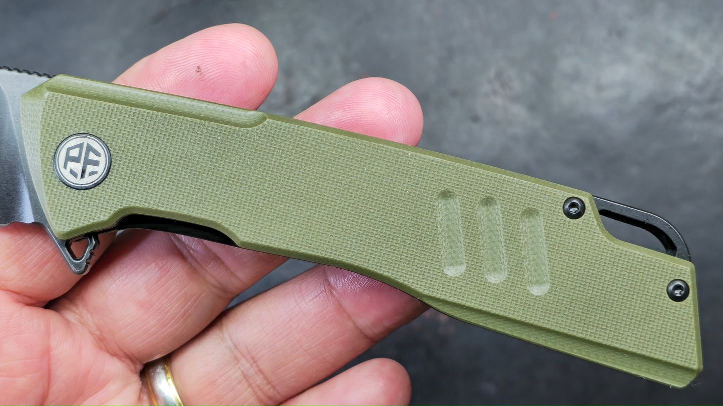 Petrified Fish Loco Flipper Pocket Knife Green G10 Handle D2 (NEW)