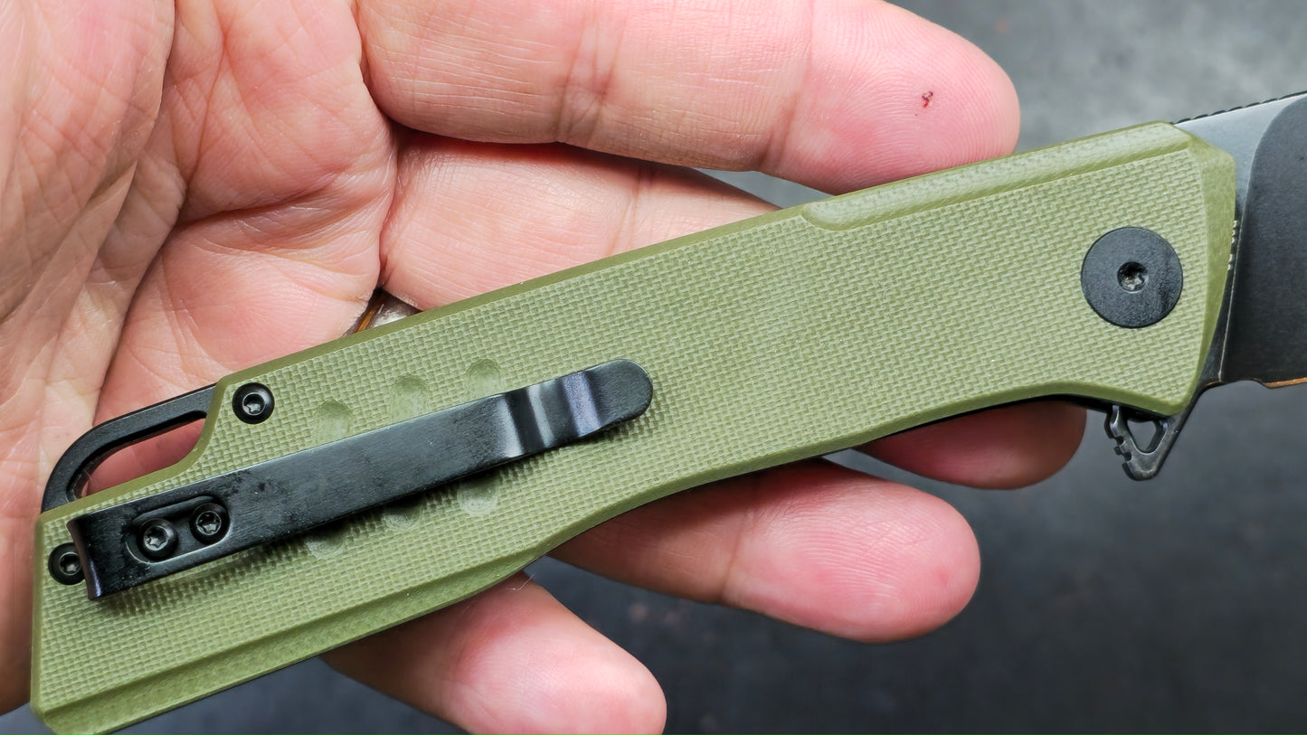 Petrified Fish Loco Flipper Pocket Knife Green G10 Handle D2 (NEW)