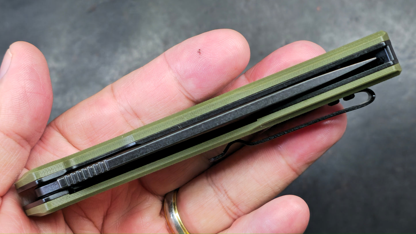 Petrified Fish Loco Flipper Pocket Knife Green G10 Handle D2 (NEW)