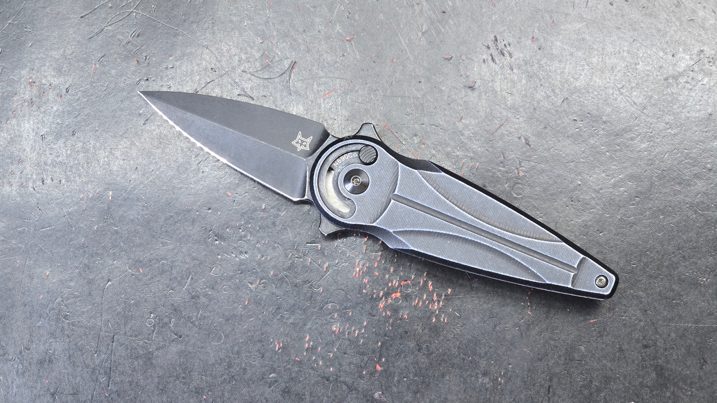 FOX Saturn FX-551 ALB 2.56" N690 Black Spear Point, Black Anodized Aluminum Handles, Slide Lock (NEW)