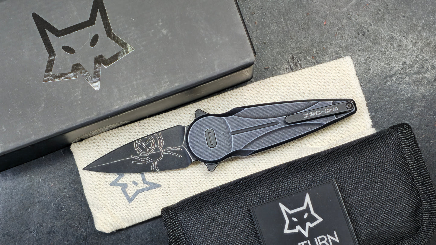 FOX Saturn FX-551 ALB 2.56" N690 Black Spear Point, Black Anodized Aluminum Handles, Slide Lock (NEW)