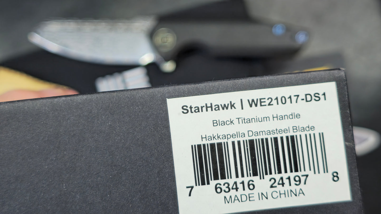 WE Knife Star Hawk Black Titanium Hakkapella Damasteel (NEW)