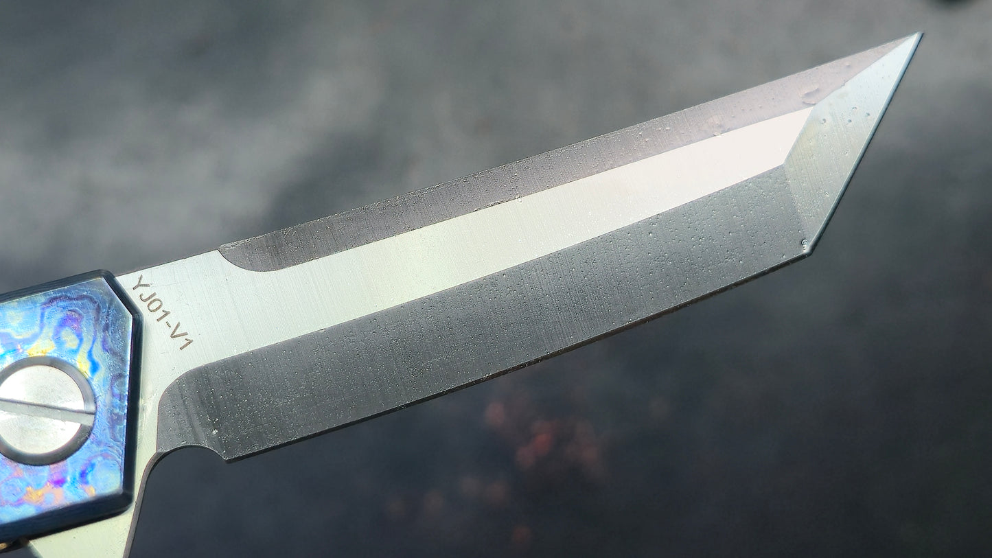 TWOSUN TS20 Timascus TITANIUM DAMASCUS HANDLE YJ01-V1 TANTO (NEW - OPEN BOX)