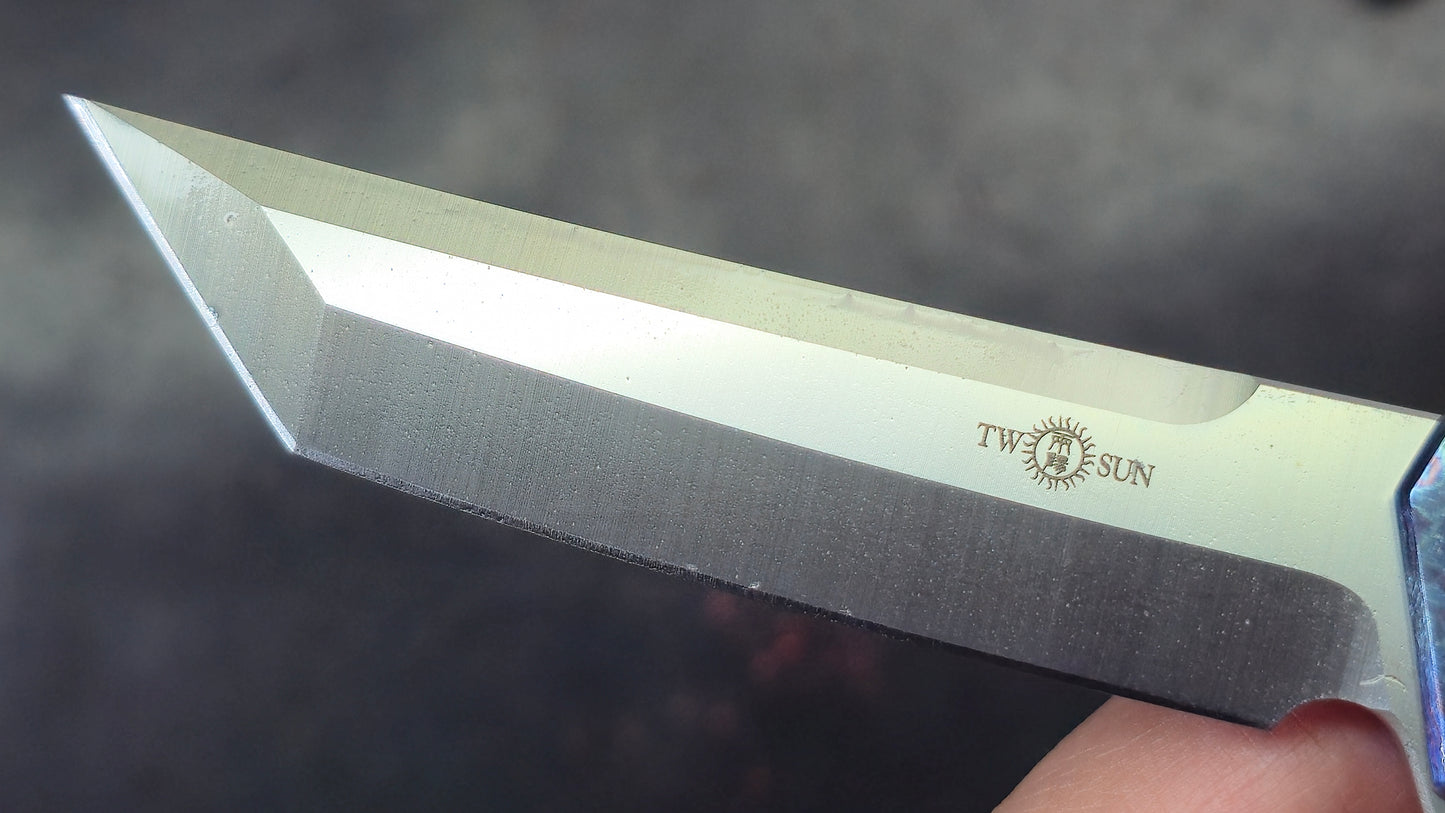 TWOSUN TS20 Timascus TITANIUM DAMASCUS HANDLE YJ01-V1 TANTO (NEW - OPEN BOX)