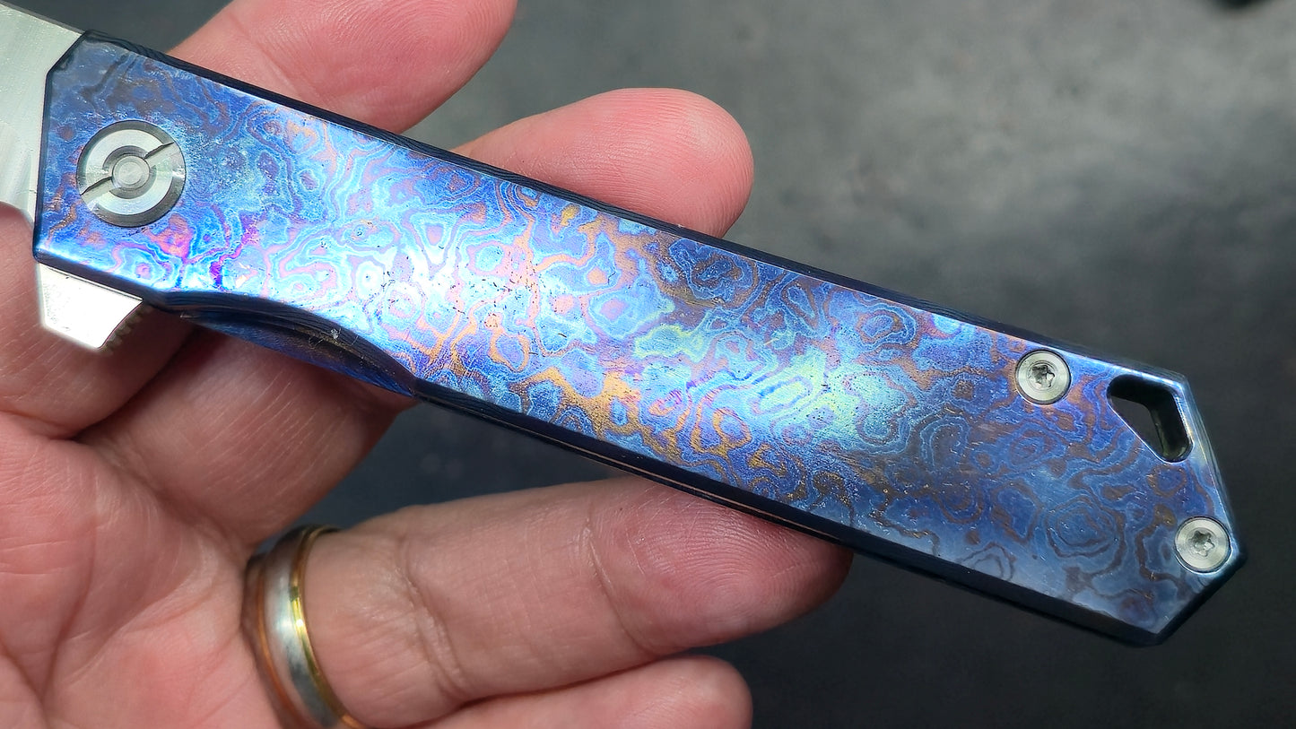 TWOSUN TS20 Timascus TITANIUM DAMASCUS HANDLE YJ01-V1 TANTO (NEW - OPEN BOX)