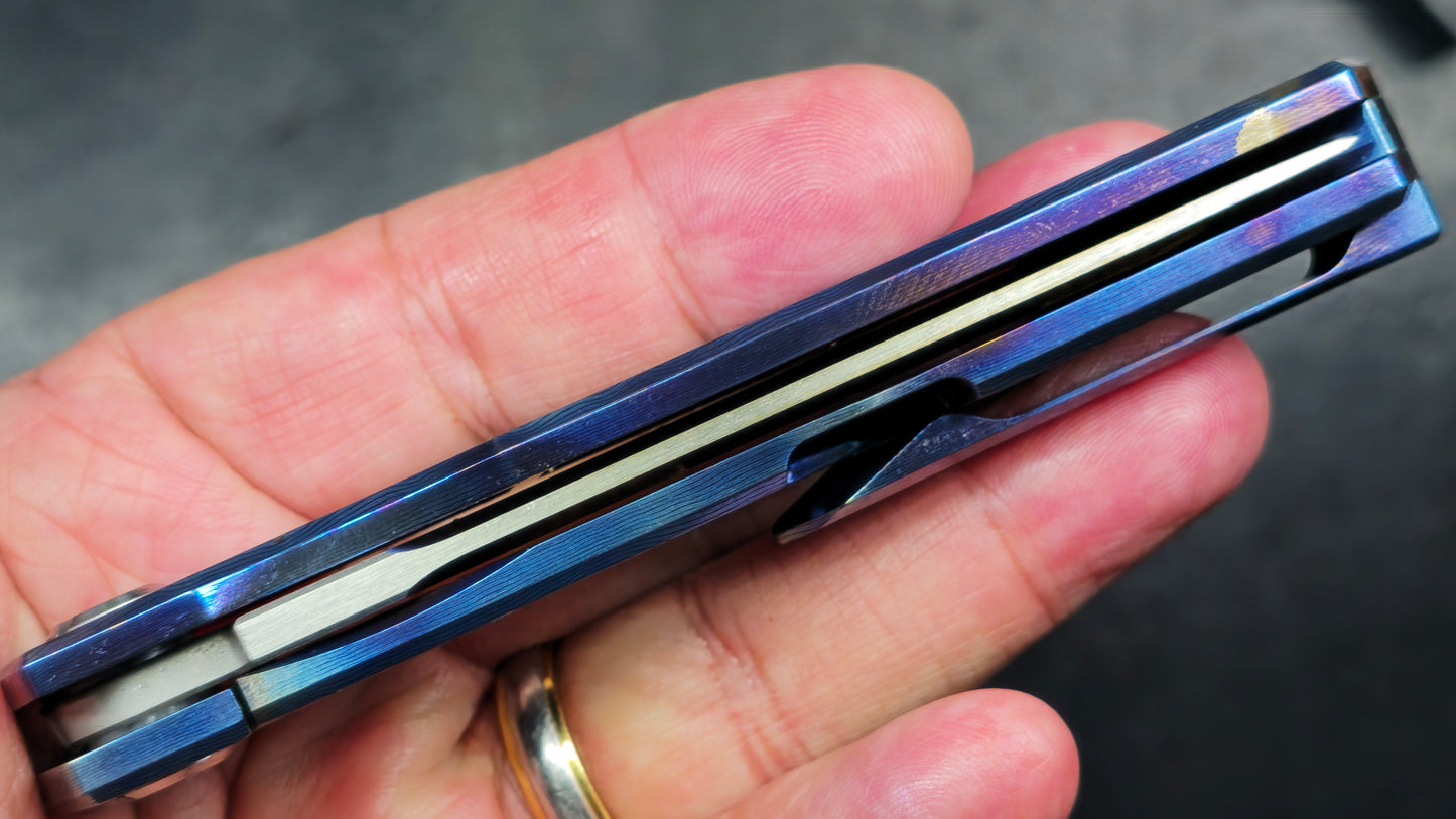 TWOSUN TS20 Timascus TITANIUM DAMASCUS HANDLE YJ01-V1 TANTO (NEW - OPEN BOX)