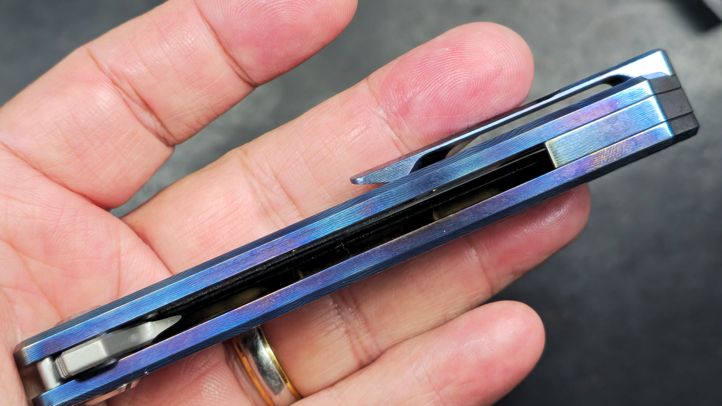 TWOSUN TS20 Timascus TITANIUM DAMASCUS HANDLE YJ01-V1 TANTO (NEW - OPEN BOX)