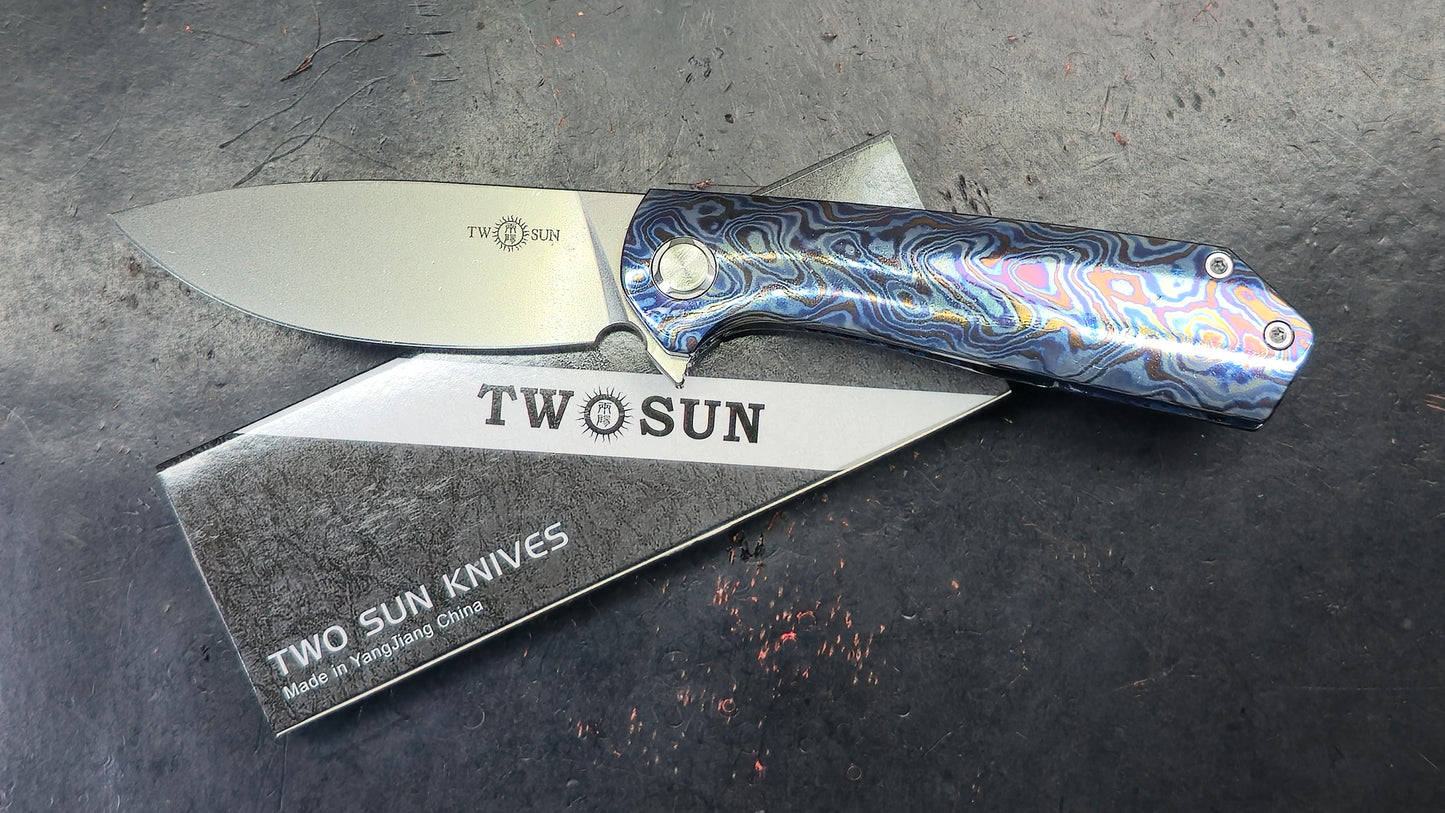 TWOSUN TS223 Timascus TITANIUM DAMASCUS HANDLE M390 (NEW)
