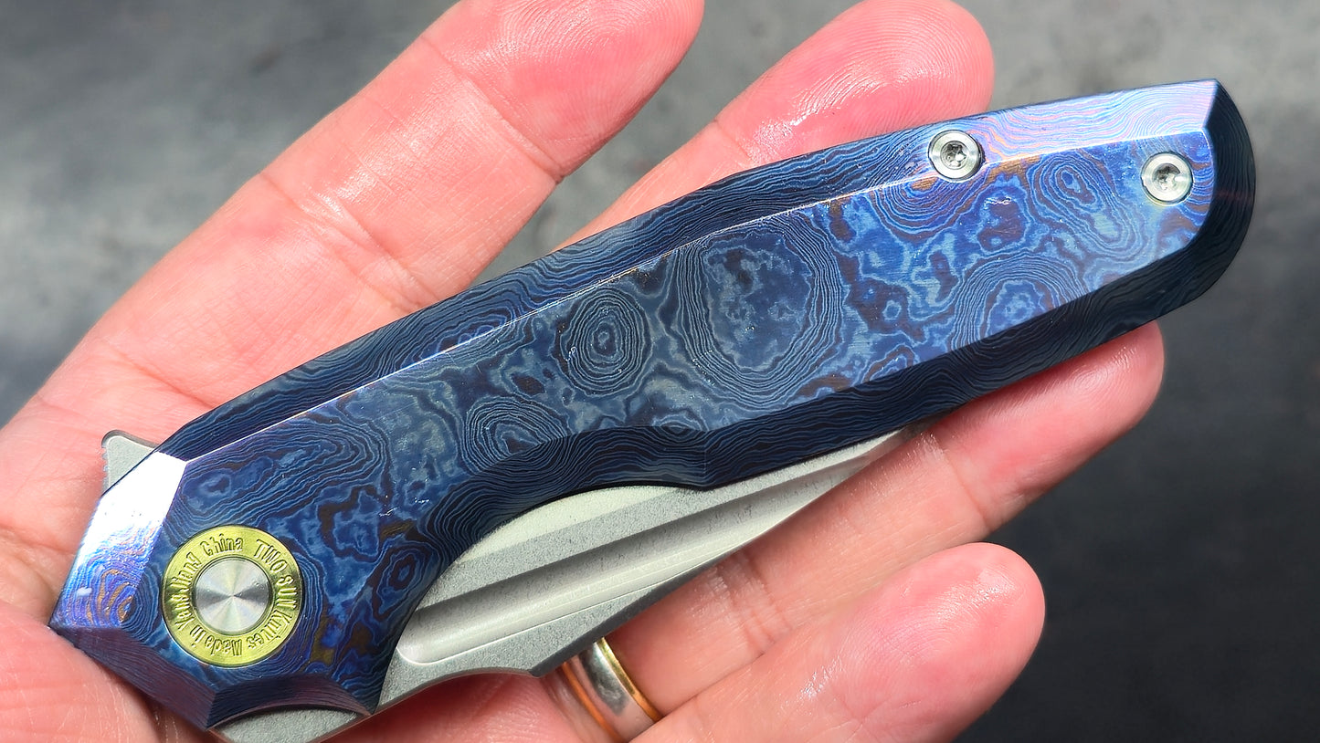 TWOSUN TS194 Timascus TITANIUM DAMASCUS HANDLE M390 (NEW)