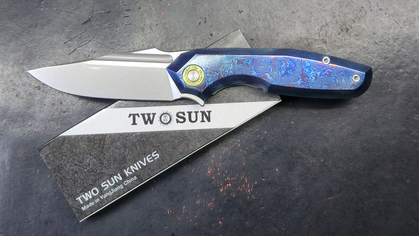 TWOSUN TS194 Timascus TITANIUM DAMASCUS HANDLE M390 (NEW)
