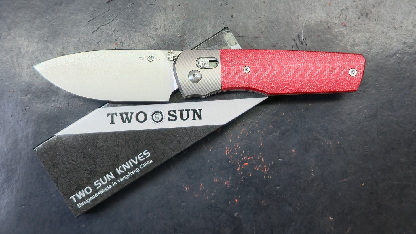 TWOSUN TS433 RED Carbon Fiber / Titanium M390 (NEW)
