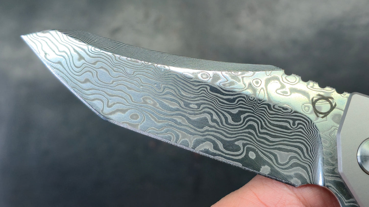 Sixleaf SL-64-RP Titanium/G10 Handle Red RWL34+PMC27 Damascus (NEW)