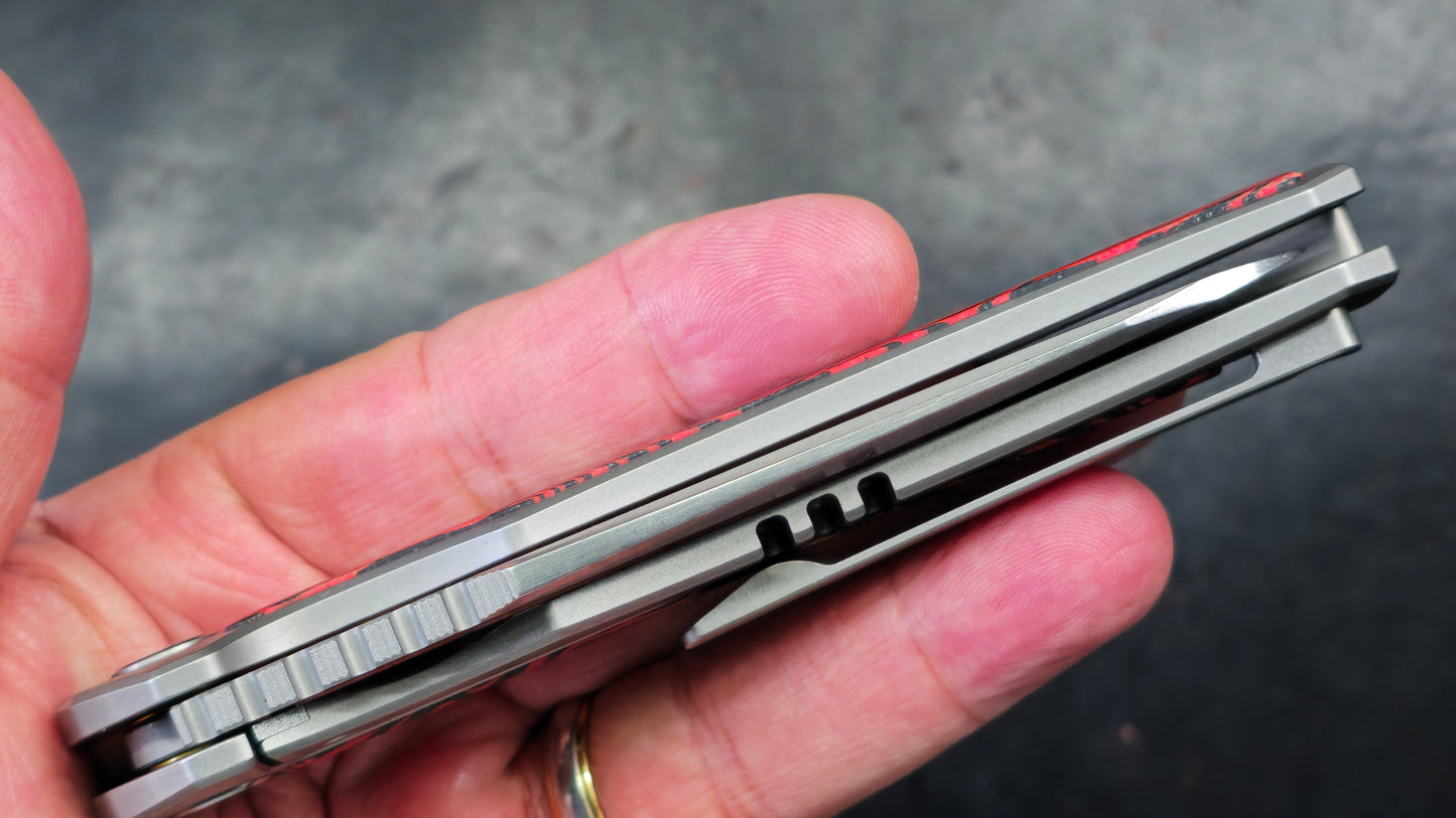 Sixleaf SL-64-RP Titanium/G10 Handle Red RWL34+PMC27 Damascus (NEW)