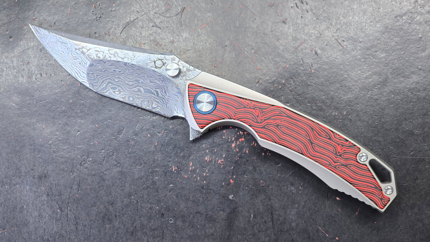 Sixleaf SL-60RP Titanium/G10 Handle RWL34+PMC27 Damascus Blade (NEW)