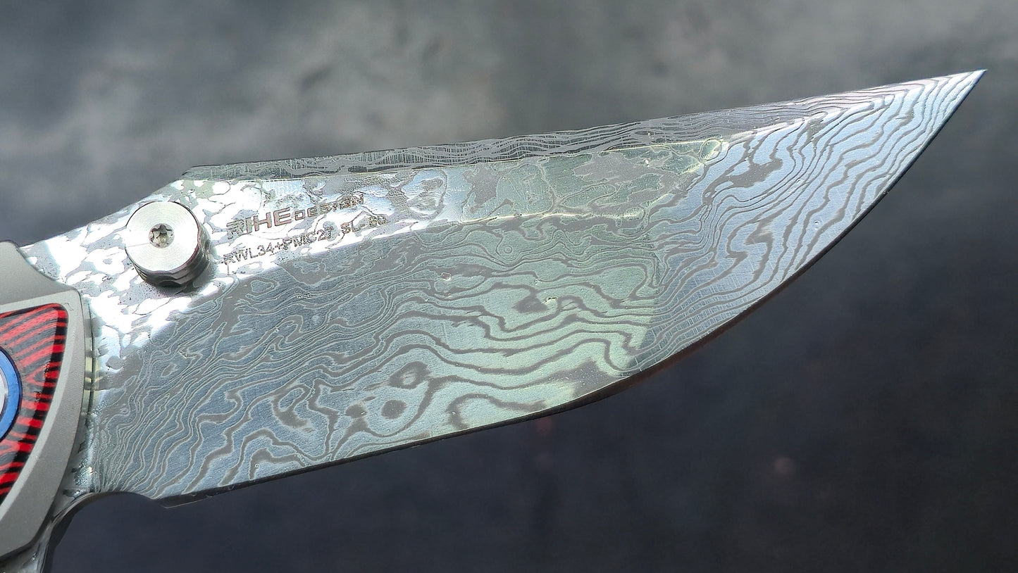 Sixleaf SL-60RP Titanium/G10 Handle RWL34+PMC27 Damascus Blade (NEW)