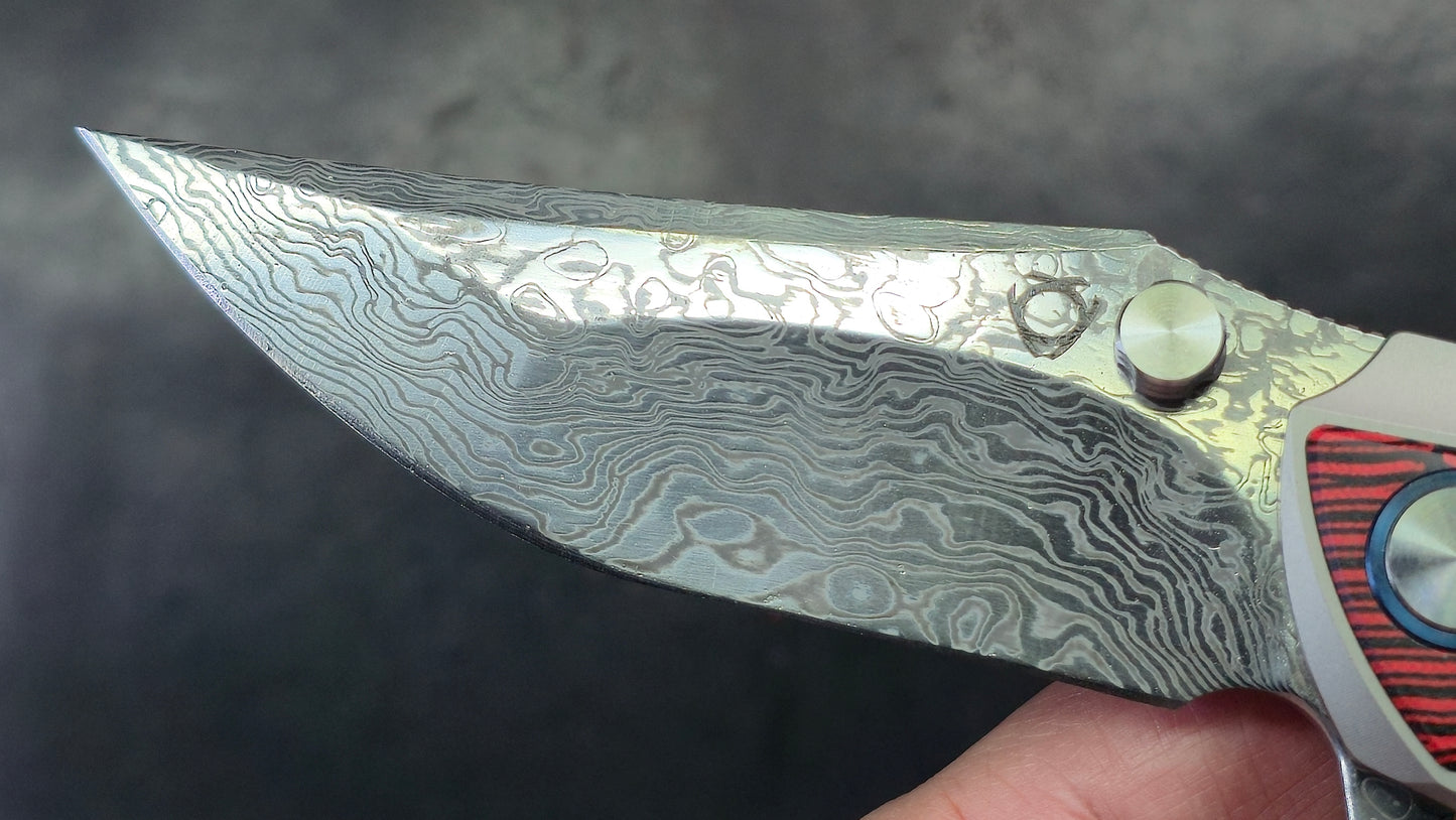 Sixleaf SL-60RP Titanium/G10 Handle RWL34+PMC27 Damascus Blade (NEW)