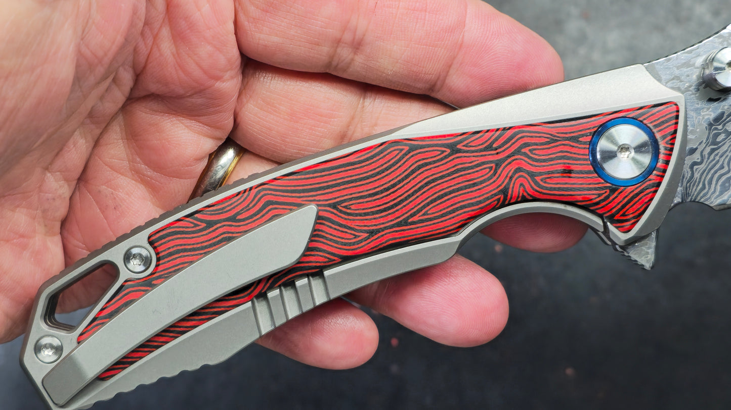Sixleaf SL-60RP Titanium/G10 Handle RWL34+PMC27 Damascus Blade (NEW)
