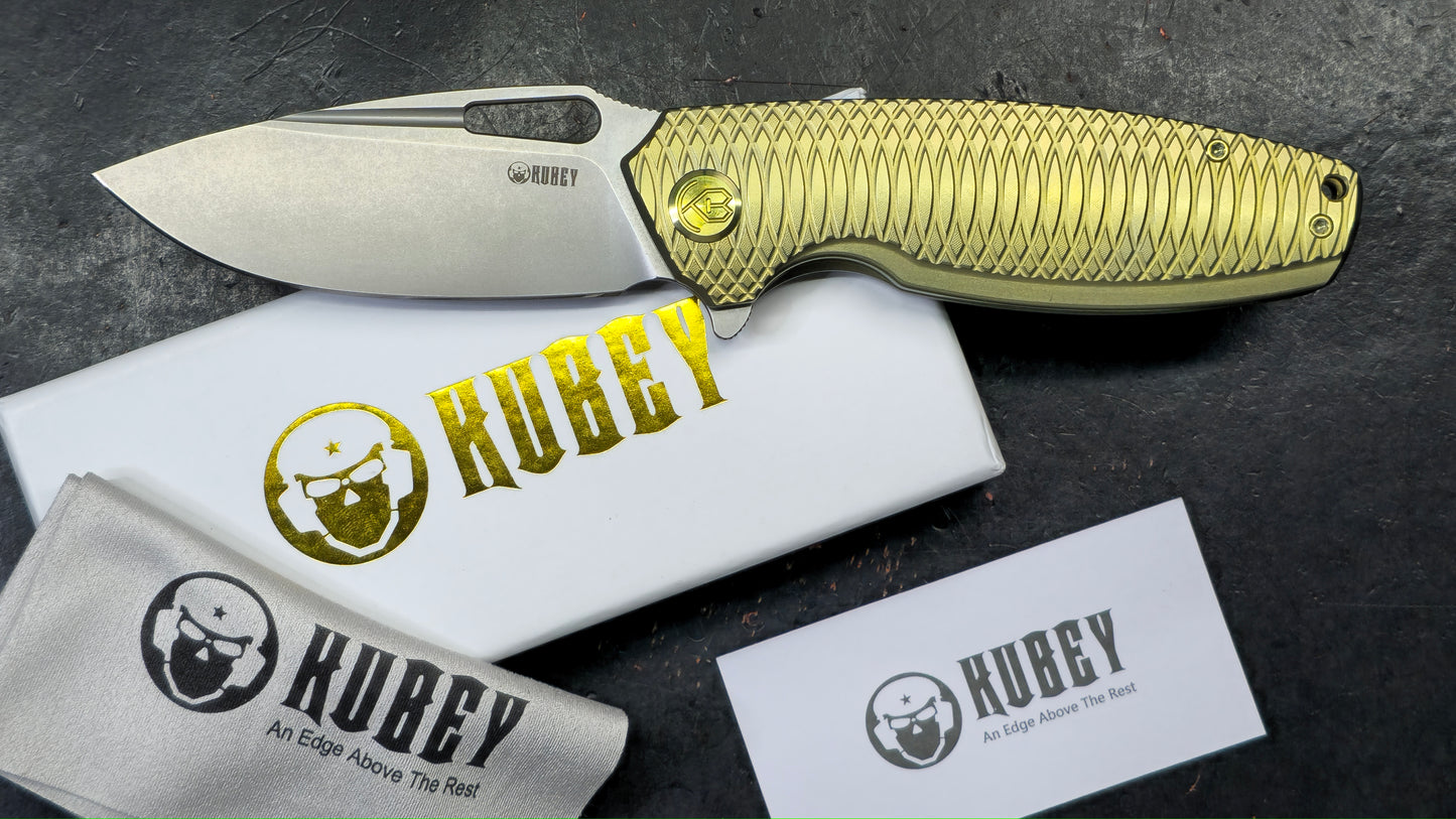 Kubey Tityus Yellow Textured Titanium Handle 14c28n (NEW)
